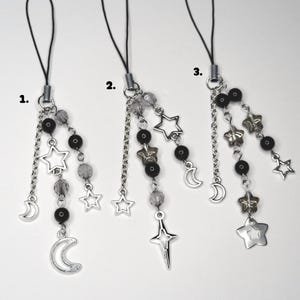 aesthetic beaded phone charm - phone strap keychain y2k 2000s grunge goth kpop trinket acubi dark aesthetic star charm
