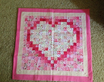 Pink heart watercolor quilt