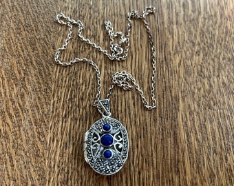 Sterling Silver and Lapis lazuli Locket Pendant Necklace 18”