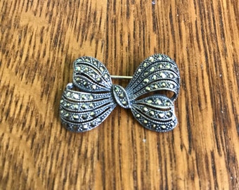 Sterling Silver and Marcasite Bow Tie Brooch