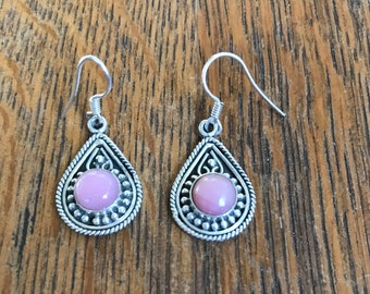 Sterling Silver and Rhodochrosite Dangle Earrings