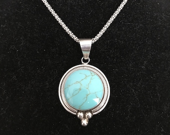 Sterling Silver Turquoise Pendant and 18” Chain Necklace