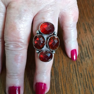Large Sterling Silver Red Stone Ring, size 7