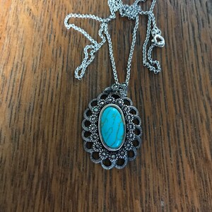 Sterling Silver Turquoise and Marcasite Pendant Necklace