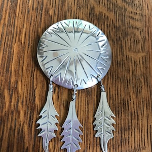 Sterling Silver Native Shield and Feather Brooch