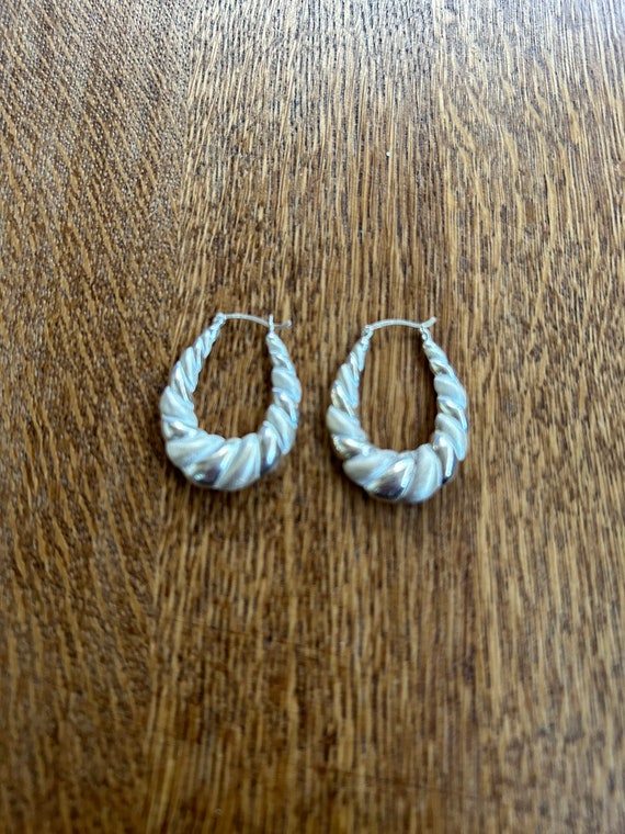 Sterling Silver Hoop Earrings 1 1/2” long - image 1