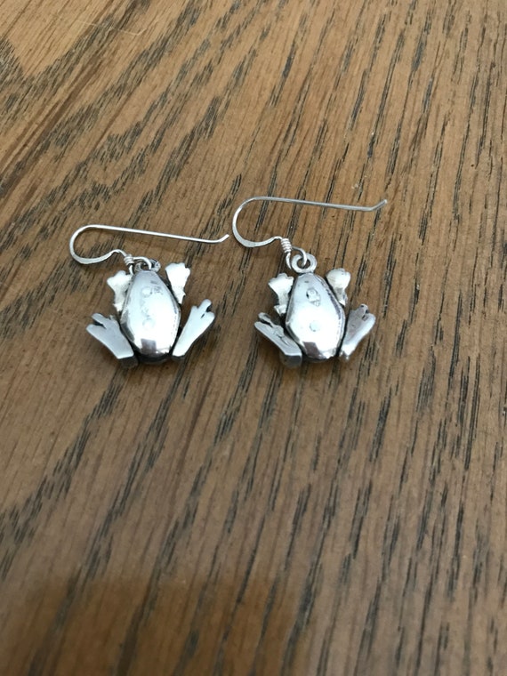 Sterling Silver and Marcasite Frog Dangle Earrings - image 3