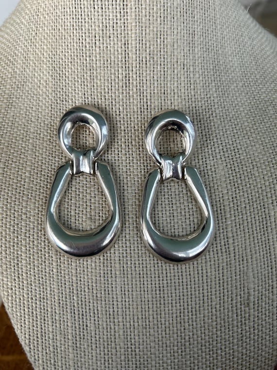 Large Sterling Silver Hinged Dangle Earrings - image 1