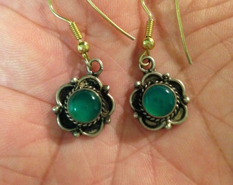 Sterling Silver Green Stone Drop Earrings