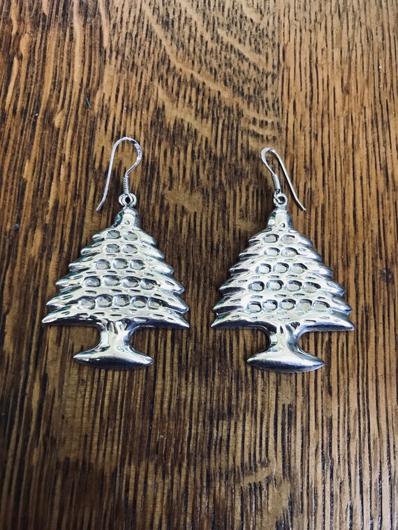 Sterling Silver Christmas Tree Dangle Earrings - image 1