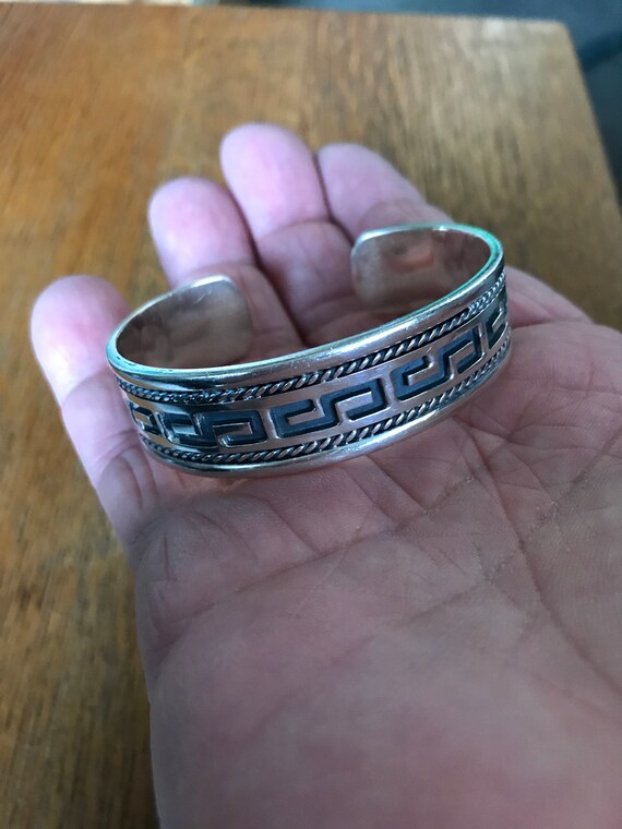 Sterling Silver Cuff Bracelet with Greek Key Desi… - image 4