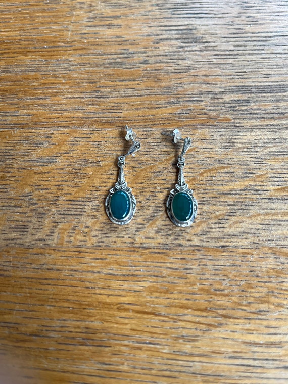 Sterling Silver and Jade Dangle Earrings