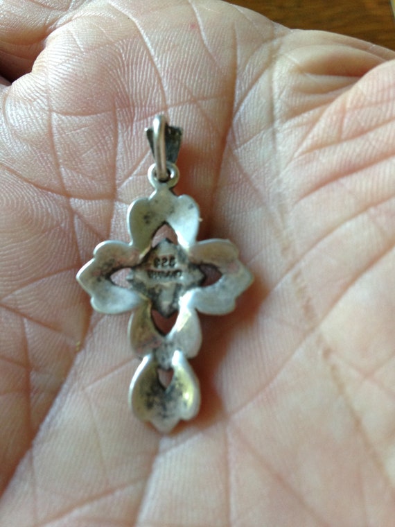 Sterling Silver and Marcasite Cross Pendant - image 4