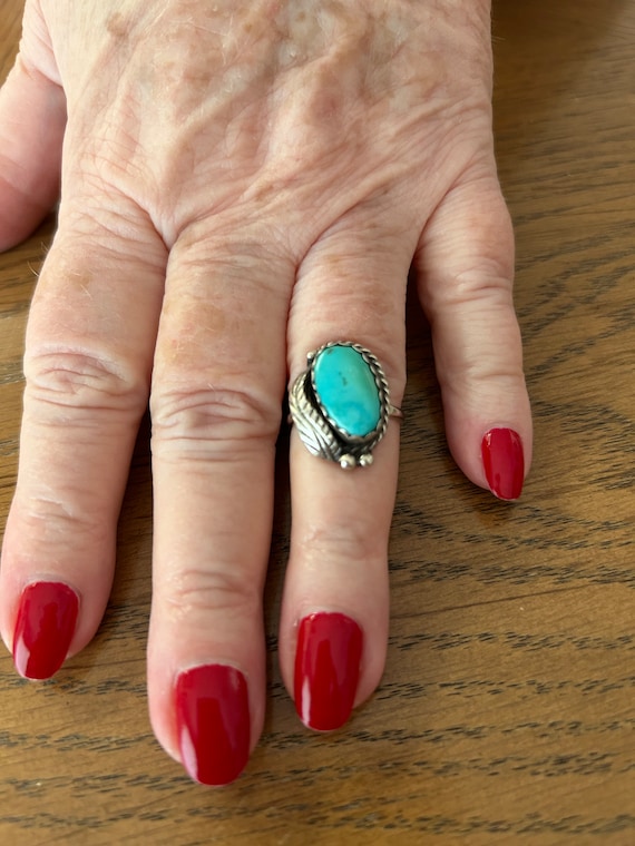 Navajo W Nessie Sterling Turquoise Ring, 7 - image 2