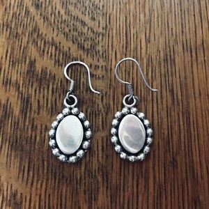 Sterling Silver Oval Beaded Dangle Earrings