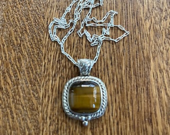 Sterling Silver and Tiger eye Pendant Necklace 18”