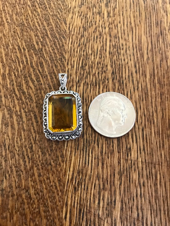 Sterling Silver Citrine and Marcasite Pendant - image 3