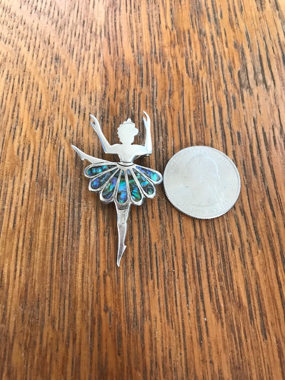 Sterling Silver and Abalone Ballerina Brooch - image 2