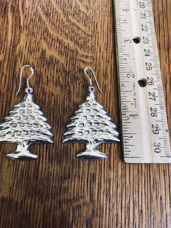 Sterling Silver Christmas Tree Dangle Earrings - image 2