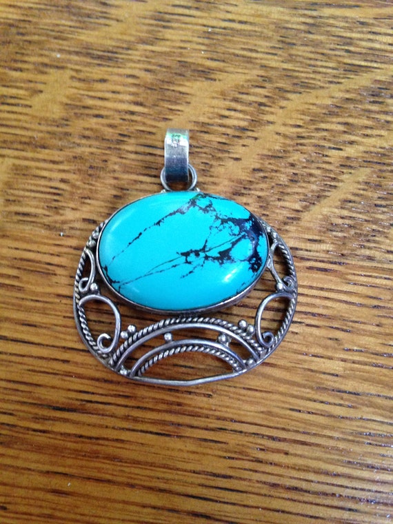 Large Sterling Silver and Turquoise Pendant