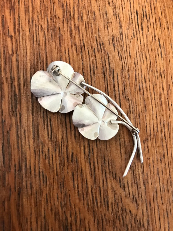 NYE Sterling Silver Pansy Spray Brooch Pin - image 3