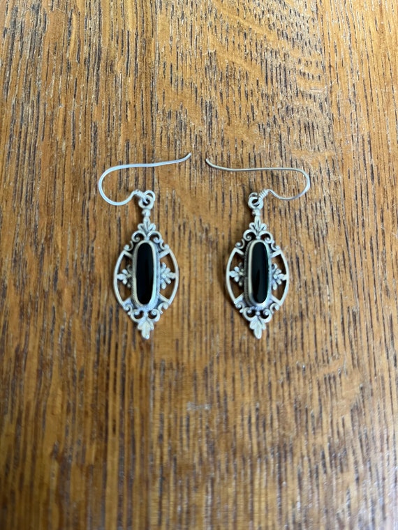 Sterling Silver and Onyx Dangle Earrings - image 1