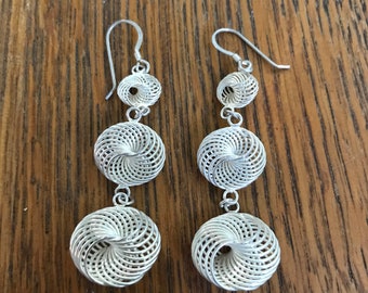 Sterling Silver Triple Swirl Dangle Earrings