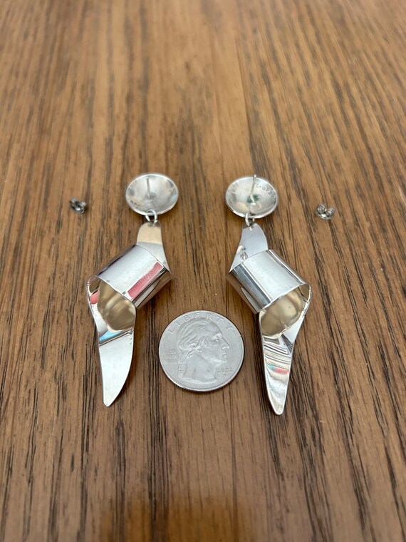 Modern Sterling Silver Spiral Dangle Earrings - image 3
