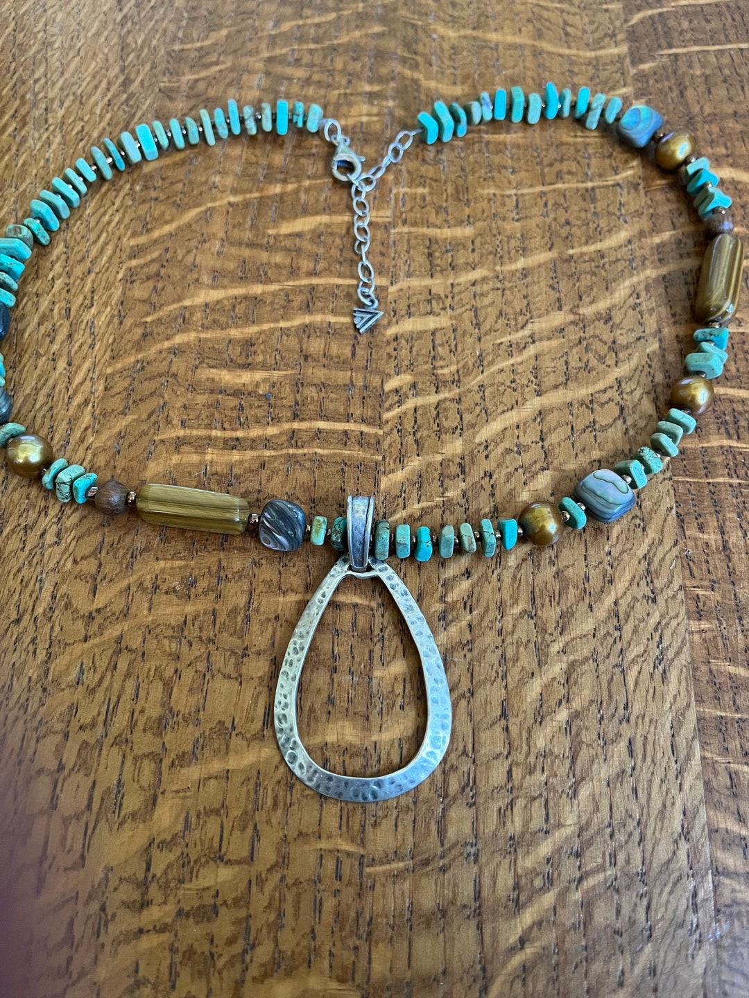 Turquoise and Mother of Pearl Beaded Sterling Silver Pendant Necklace ...