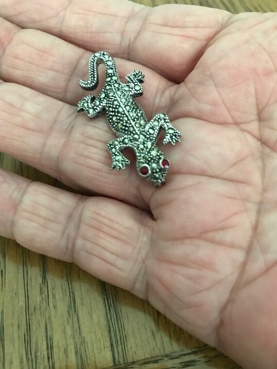 Sterling Silver Marcasite Lizard with Ruby Eyes - image 2