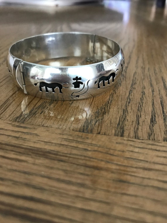 Sterling Silver Bangle Bracelet with Horse and Bu… - image 1