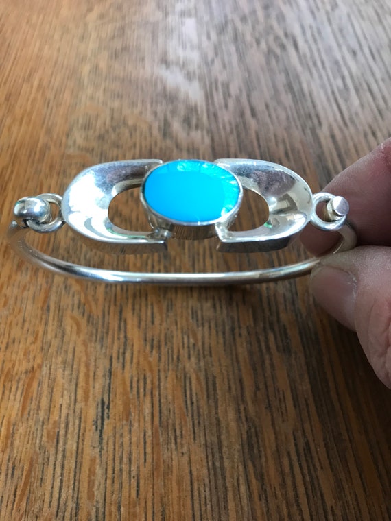 Sterling Silver and Turquoise Bangle Bracelet, 7 … - image 4