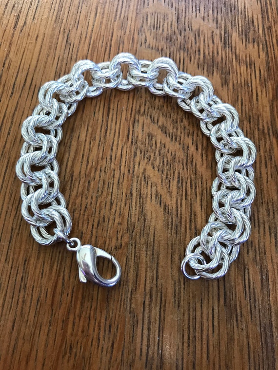 Heavy Sterling Silver Double Link Bracelet Gem