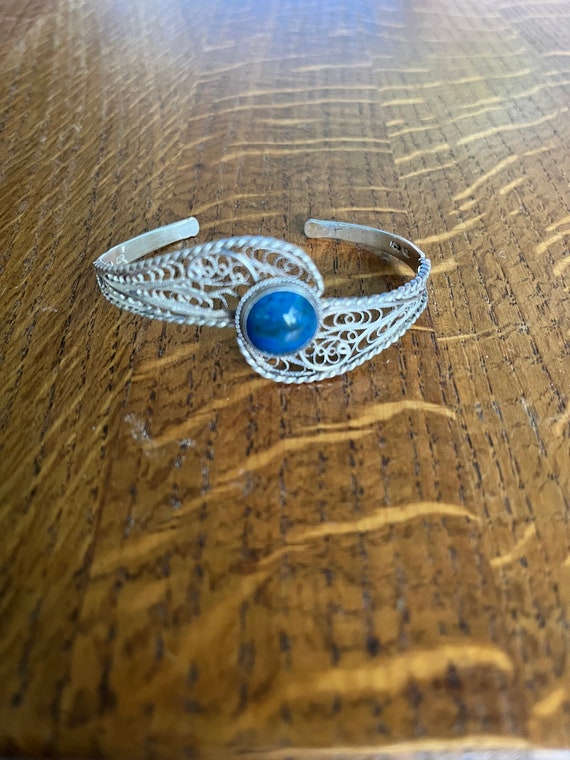 875 Fine Silver and Lapis lazuli Cuff Bracelet, AA