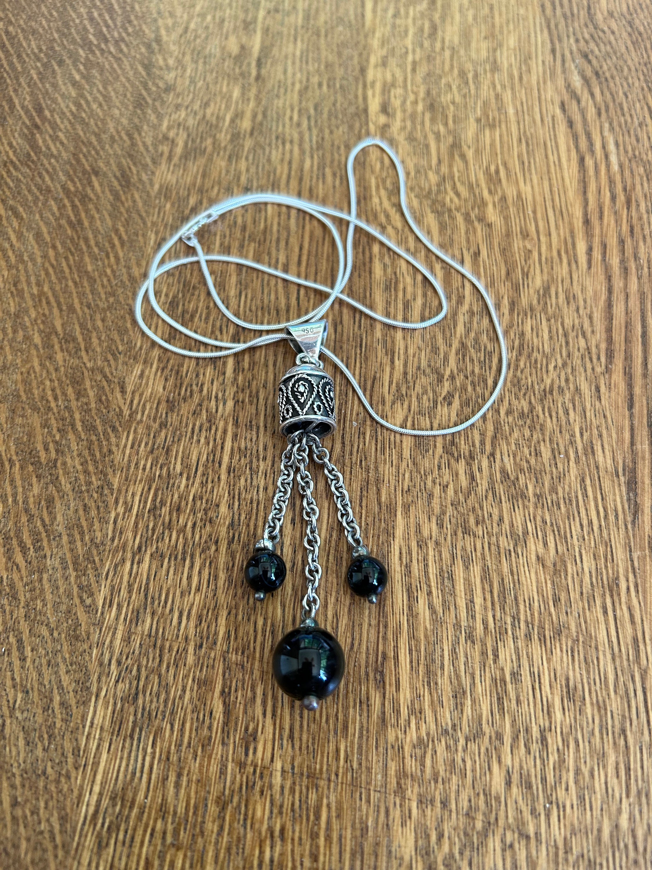 Sterling Silver and Onyx Eased Tassel Necklace 24” - Etsy