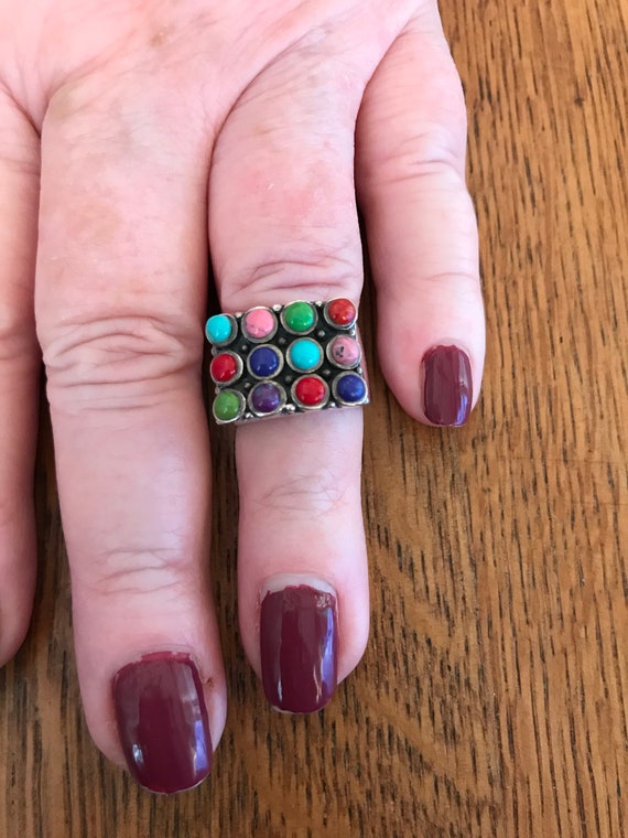 Sterling Silver and Multi Stone Ring, size 6