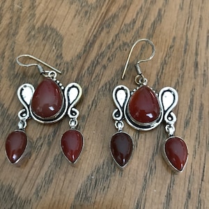 Sterling Silver and Carnelian Dangle Earrings