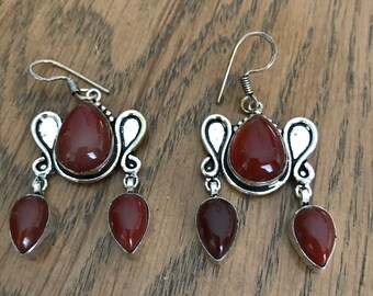 Sterling Silver and Carnelian Dangle Earrings