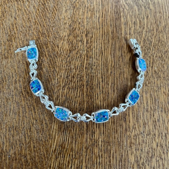 Sterling Silver and Opal Link Bracelet, 7 1/4” - image 3