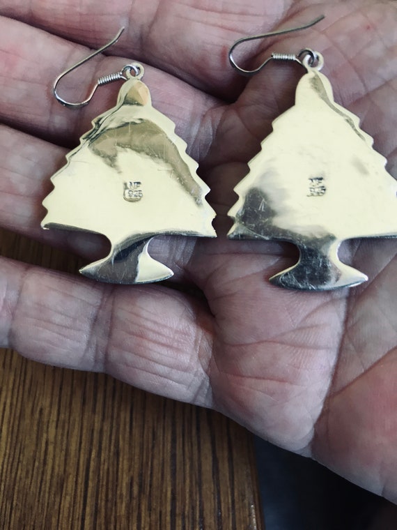 Sterling Silver Christmas Tree Dangle Earrings - image 4