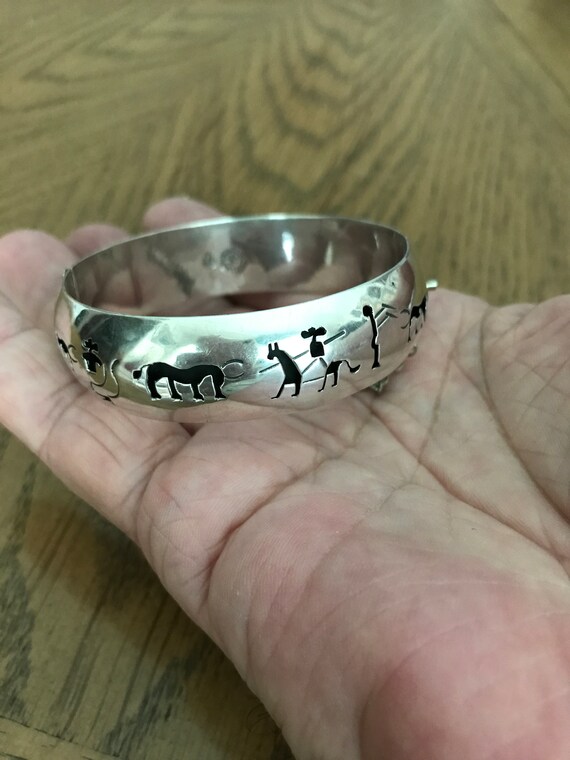 Sterling Silver Bangle Bracelet with Horse and Bu… - image 6