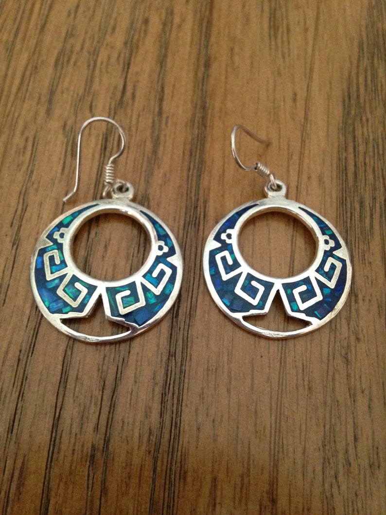 Sterling Silver Hoop with Opal Inlay Earrings
