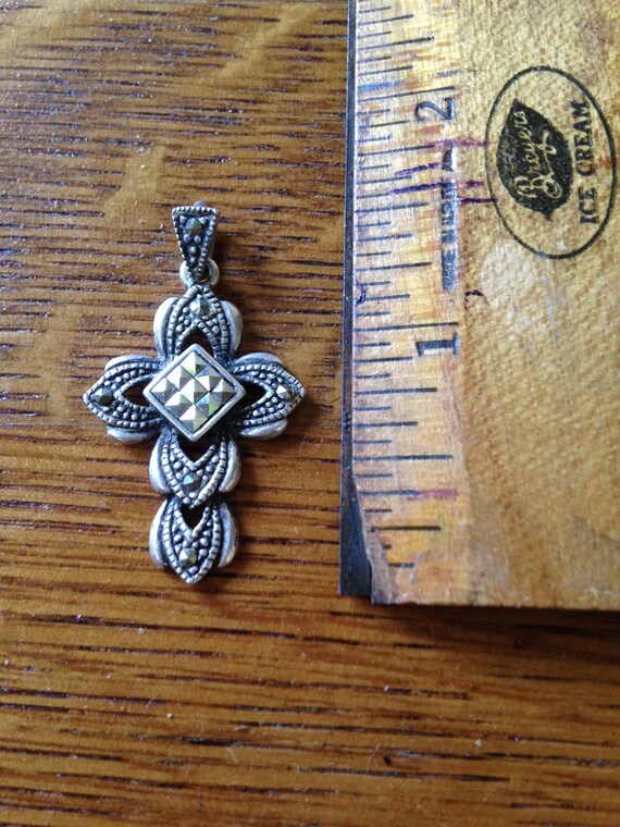 Sterling Silver and Marcasite Cross Pendant - image 2