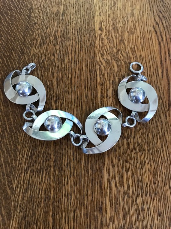 Vintage Modernist Sterling Silver Link Bracelet