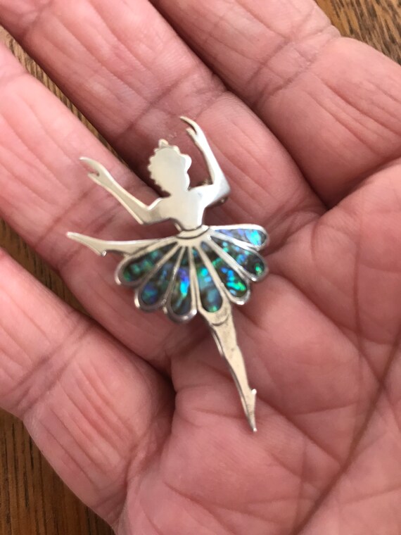 Sterling Silver and Abalone Ballerina Brooch - image 6