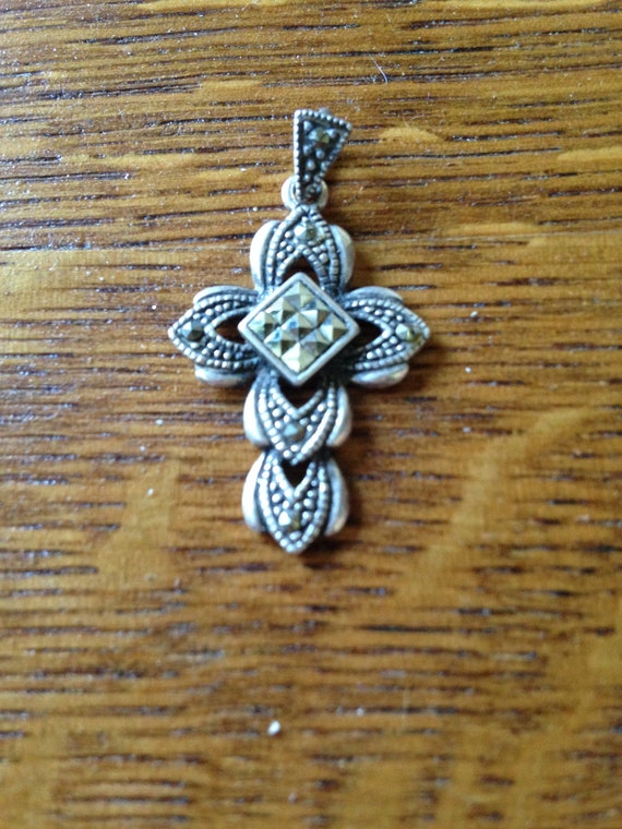 Sterling Silver and Marcasite Cross Pendant - image 1