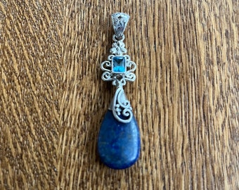 Sterling Silver Lapis lazuli and Blue Topaz Pendant