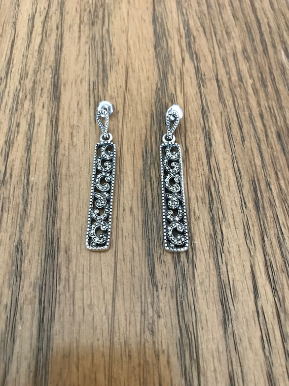 Sterling Silver and Marcasite Dangle Earrings - image 1