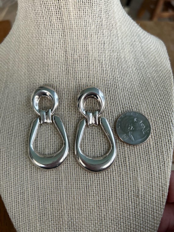 Large Sterling Silver Hinged Dangle Earrings - image 2