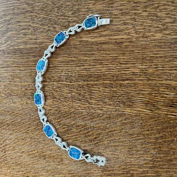 Sterling Silver and Opal Link Bracelet, 7 1/4” - image 2